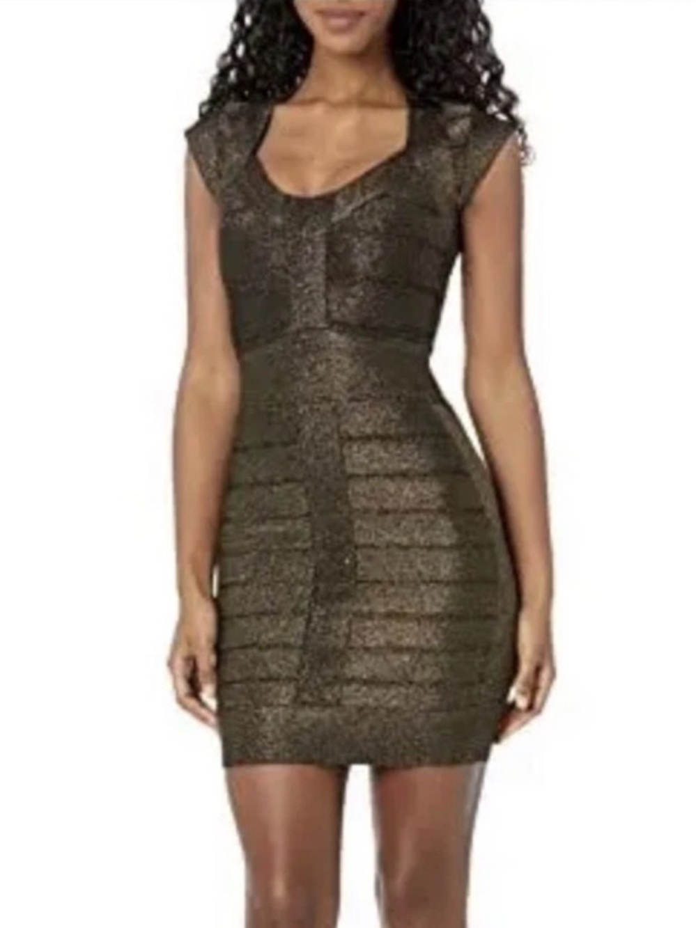 French Connection Danni Metallic Bodycon Mini Dress Bronze Black Size 6 NWT